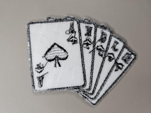 3.5" Embroidered Straight Flush Card Iron On Patch | Decorative Las Vegas Poker Casino Jack Queen King Ace Applique Iron On/Sew On Patches for Clothing, Hats, Clothes, Backpacks, Holes, Jackets