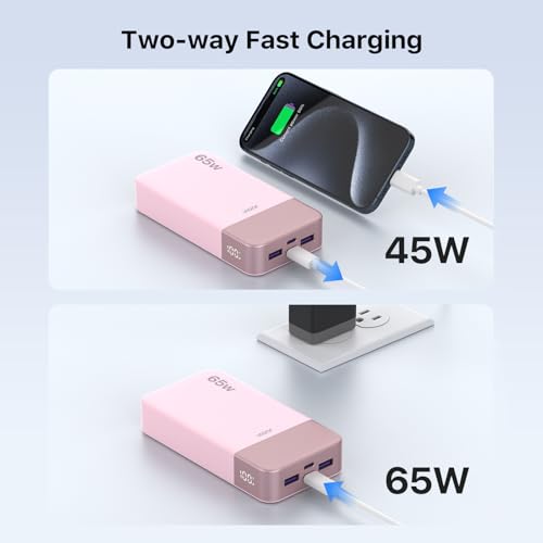 JUOVI 65W Portable Charger for Laptop Power Bank 20000mAh - color: Pink