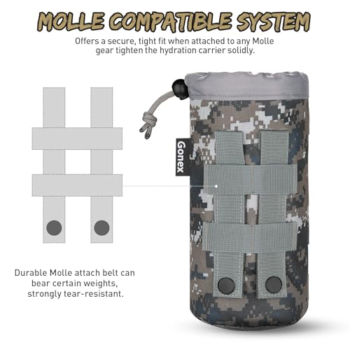 Gonex MOLLE Bottle Pouch, Drawstring Water Bottle Holder | 900D Oxford, Mesh Bottom, Fits MOLLE Packs & Vests, Flexible Height, Holds Bottles or Umbrellas - color: Camo Green