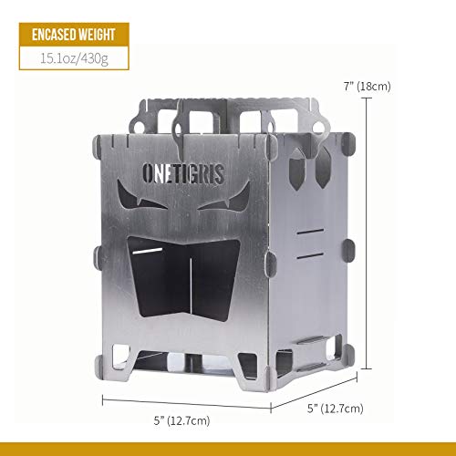 OneTigris ROCUBOID Camping Backpacking Titanium Stove Portable Foldable Burning Wood Stove for Outdoor Hiking Picnic BBQ,Weights 460g/16.2oz