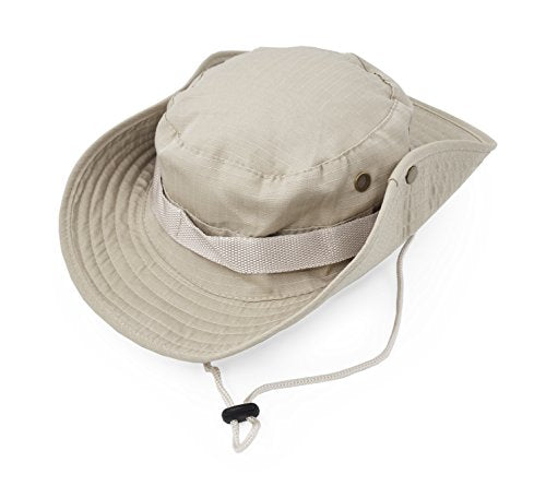 Outdoor Wide Brim Sun Protect Hat, Classic US Combat Army Style Bush Jungle Sun Cap for Fishing Hunting Camping - color: Beige