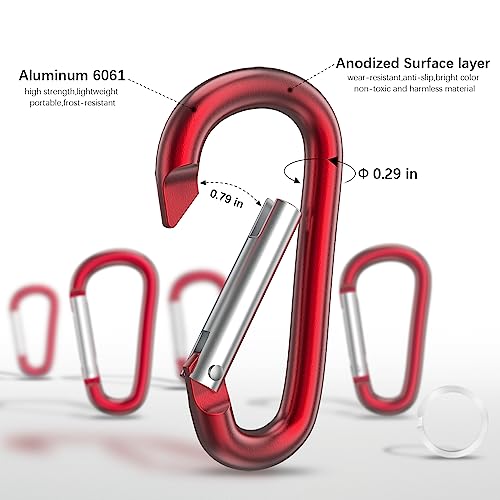 sprookber 3" Aluminum Carabiner D Ring, Caribeener Clips, Spring Snap Hook for Keychain Clip, Set of 10 - color: Blue,Red