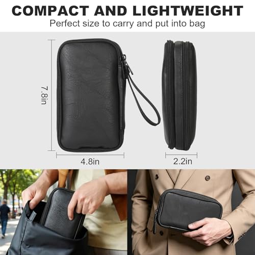 Travel Cable Organizer Bag, Electronic Accessories Leather Pouch, Portable Waterproof Double Layers All-in-One Storage Bag for Cord, Charger, Phone, Earphone (Black, Small)