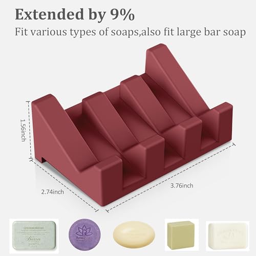 Silicone Soap Dish,1PCS Self Draining Bar Soap Holder,Brown Red | Self draining silicone soap dish with drainage,waterfall design keeps bar soap dry,extended soap holder for shower,bathroom - color: Brown Red