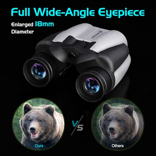 BRESSER 10x25 Binoculars for Adults and Kids, Folding Compact Binocular with Weak Light Vision, Lightweight Small Binoculars for Bird Watching, Travel, Concerts, Hunting, Hiking (White) - color: White