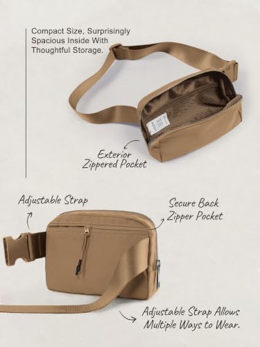 ODODOS Unisex Mini Belt Bag with Adjustable Strap Small Fanny Pack for Workout Running Traveling Hiking, Caramel - color: Caramel