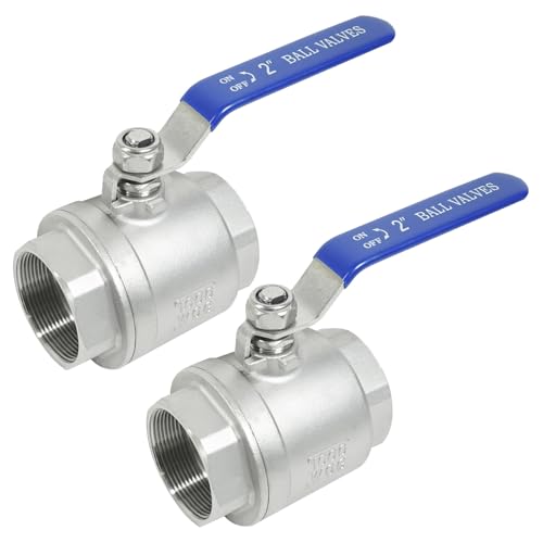 YADIAN 2 Pack 2'' Ball Valve Full Port 304 Stainless Steel 2 inch NPT Female Heavy Duty Shut Off Valve 2 inch Ball Valve for Water, Oil, and Gas with Blue Locking Handles, 1000 WOG - size: 2'' NPT