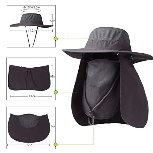Fishing Hat,Sun Cap with UPF 50+ Sun Protection and Neck Flap,for Man and Women - color: Dark Gray