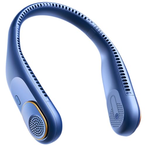 SWEETFULL Portable Neck Fan: 5200mAh Bladeless Personal Fan | 4 Speeds, 20H Max Runtime, No Hair Twist Quiet Wearable Fan for Travel | Birthday Gifts for Men Women Mom Dad - color: A1 Blue