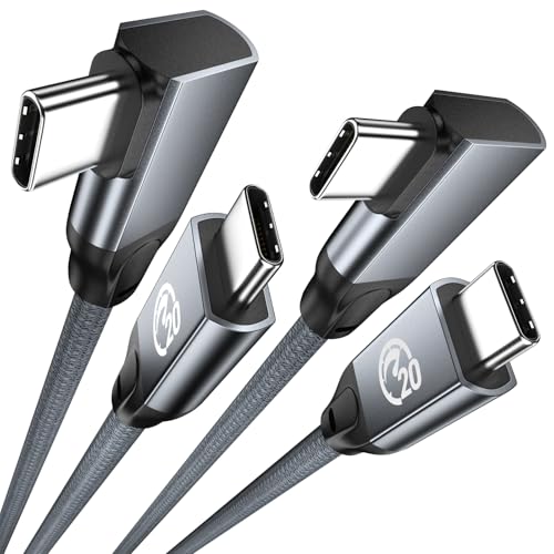 USB C Right Angle Cable 100W 15ft 2Pack, 4K Video USBC to USBC 3.2 Cable | 20Gbps Type C PD Charging Fast Charge Cord for iPhone 17 16 15 Pro Max iPad MacBook Galaxy S26 Ultra S25, Monitor, Dell - color: Gray, size: 15FT+15FT