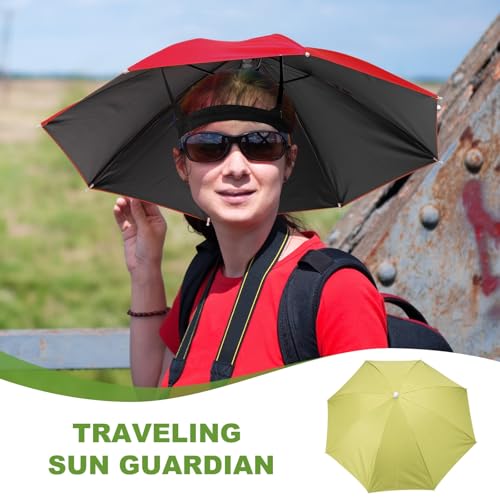 Umbrella Hat, Fishing Hat Hands Free Waterproof Adjustable Sun | Rain Cap Elastic Band Fit Camping - color: Green