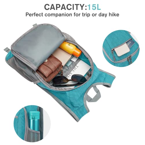 G4Free 10L/15L Hiking Backpack Lightweight Packable Hiking Daypack Small Travel Outdoor Foldable Shoulder Bag - color: Teal Blue, size: 15L