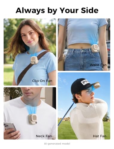 Aecooly Magnetic Clip On Fan, Mini Portable Neck Fan, Mighty Waist Fan - color: Beige, size: Magnetic with Clip