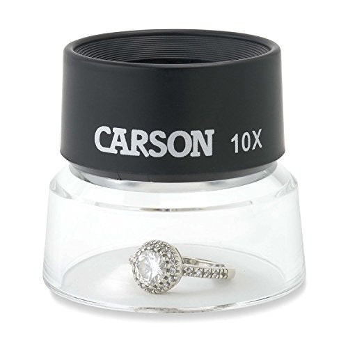 Carson LumiLoupe 10X Power Black/Clear Stand Magnifier, Ambient Light, 1.0 inch Lens Diameter, 2.0 inch Base Diameter, 2.0 x 1.75 x 2.0 inches, 0.05 kg - size: Single Pack