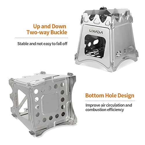 Lixada Camping Wood Stove Folding Lightweight Stainless Steel Wood Burning Stoves Portable Backpacking Stove for Outdoor Camping Hiking Backpacking Picnic Hunting BBQ - color: Large-6.5*6.5*7.7in