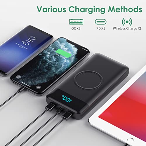Wireless Portable Charger 30800mAh,15W Wireless Charging 25W PD QC4.0 Fast Charging USB-C Power Bank, 4 Output Travel Essential External Battery Pack Compatible with iPhone 17/16/15/14,Galaxy,Android - color: A-Matte Black