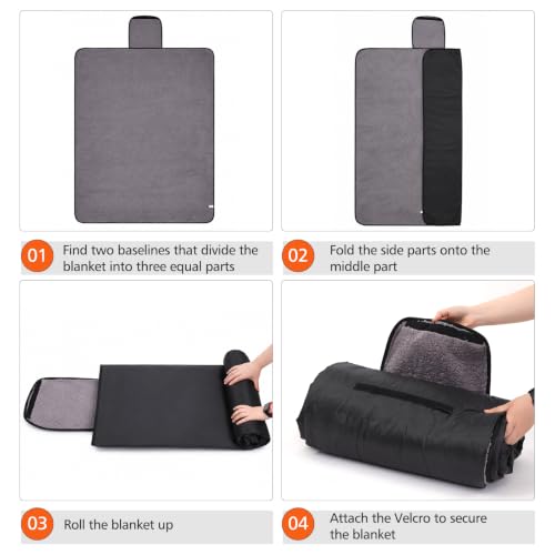 REDCAMP 79"x59"Large Outdoor Camping Blanket Sherpa Fleece Lining, Black - color: Matte Black, size: 59"x 79"