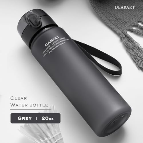 DEARART 20oz Water Bottles with Locked Button, Frosted Bottle One Hand, 100% Leakproof No Straw Direct Spout, Suit Sport Office School Travel Yoga Gym, Grey - color: Grey
