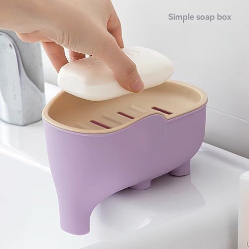 Cute Elephant Soap Dish Holder Tray Plastic Sink Self Draining Suitable for Kitchen Bathroom Bar Shower Bath Kitsch Large Shelf Drainage,Purple - color: C-purple