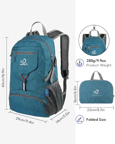 WATERFLY Small Lightweight Packable Backpack: 20l Hiking Daypack Man Woman | 20L,Recycled nylon material,Multi-compartment storage,Water-resistant,Everyday carry,Ultra Light Foldable Travel Day Pack - color: A-teal Blue