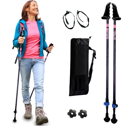 York Nordic Motivator Walking Poles for Balance and Rehab - Patented Stability Grips - Lightweight, Adjustable, and Collapsible - 2 Pieces Adjustable w/flip Locks - Heights 4'6" up to 6'2" - 230 lbs - color: Journey Pink