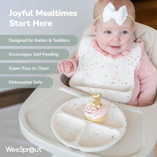 WeeSprout Baby Led Weaning Bundle, Silicone Suction Bowl, Spoons, Bib & Cup, Develops Self Feeding Skills, Dishwasher Safe (Mint) - color: Mint