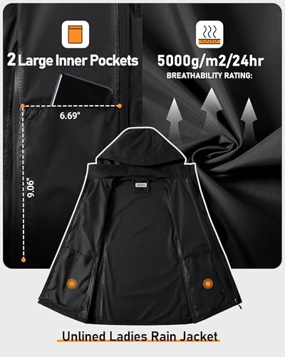 Outdoor Ventures Women's Rain Jackets Lightweight Waterproof RainCoats - color: Black, size: X-Small