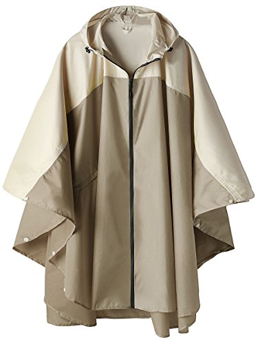 SaphiRose Adult Rain Poncho Waterproof Hooded Zipper Raincoat with Pockets - color: A-khaki-white