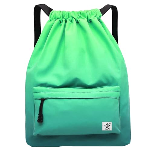 Waterproof Drawstring Bag, Gym Bag Sackpack Sports Beach Backpack for Men Women - color: 11-gradual Green