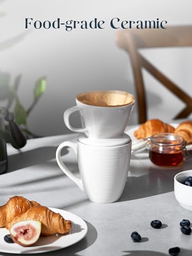 DOWAN Pour Over Coffee Maker, Non-Electric Pour Over Coffee Dripper, Manual Brew Maker, Single Cups Porcelain Slow Brewing Accessories for Gifts,White - color: White