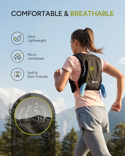 Sahara Sailor Running Vest for Women Men, 2PCS 500ml Soft Flasks, Adjustable Chest Waist Fit, Multi-Pockets, Lightweight Breathable Reflective Hydration Backpack for Running, Trail, Cycling, Hiking - size: L (42–50 in)