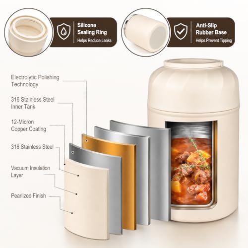 Thermo for Hot Food & Drinks, Thermo Lunch Box, 17oz Vacuum Insulated Food Container with Spoon&Drawstring Bag, Soup Thermo for Adults, White - color: White