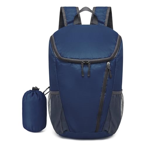 Hiking Backpack 20L Foldable Daypack for Men Women Nylon Blue | Packable Backpack for Men Women, Small Foldable Day Pack Waterproof for Travel Camping Mountaineering - color: Blue