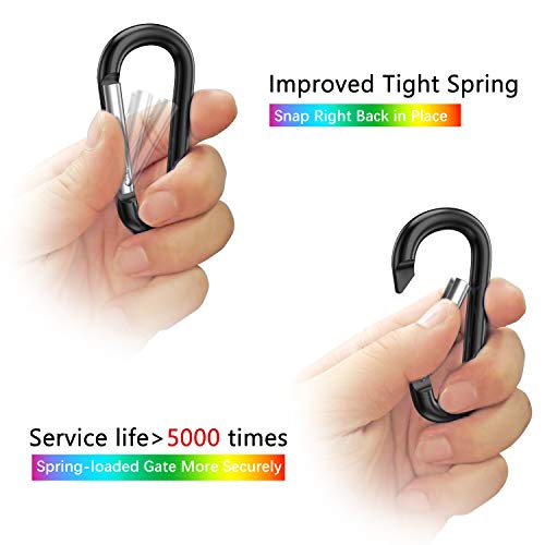 sprookber 3" Aluminum Carabiner D Ring, Caribeener Clips, Spring Snap Hook for Keychain Clip, Set of 10 - color: Black