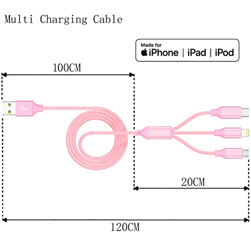 Multi Charging Cable 4ft 3Pack 3 in 1 Charger Cord, Multiple Rapid Cable | Nylon Braided Cable USB Charging Cable Multi Phone Charger Cord with Type C Micro Lightning for Apple iPhone17-5 Cell Phones - color: Pink-4ft