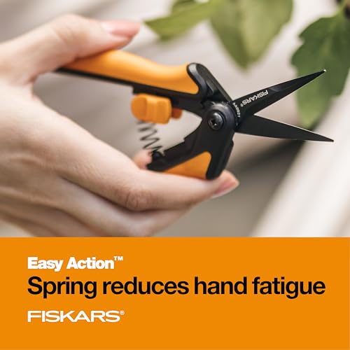 Fiskars 6" Non-Stick Pruning Snips, Resin-Resistant Garden Scissors | Garden Shears for Weeds, Flower Buds & Small Plants, Steel Blades Stay Sharp, Easy Action Spring, SoftGrip Handles - style: Non-Stick Snips