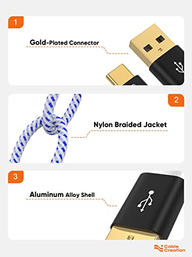 Short USB C to USB A 0.8ft,USB A to Type C Cord for iPhone/Laptop/Carplay | Anti Tear Braided, 0.5ft~10ft, 3A Fast Charging, 480Mbps, 56Kohm Pull-up Resistor,for Powerbank Cellphone Android Auto - color: Blue, size: 0.8FT