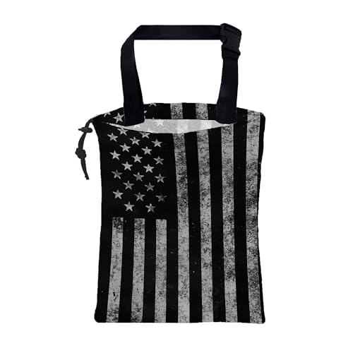 Car Garbage Bag Black and White American Flag Hanging Canvas Car Trash Bag Drawstring Car Back Seat Organizer for Car Back Front Seat Console with Adjustable Buckle - color: Black and White American Flag