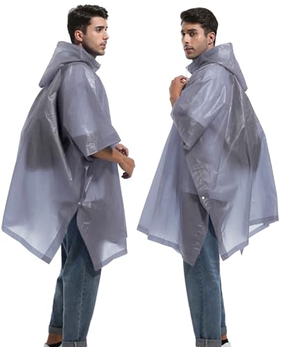 Reusable Rain Ponchos with Drawstring Hood for Adults, Waterproof Thicken Rain Coat, 2 Packs - color: Black & Grey