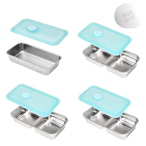 Grab and Go Snack Containers Stainless Steel, Reusable Snack Condiment Containers with Lids, Double &Single Compartment Food Lunch Meal Container Prep for Work & Trave, Dishwasher Safe, 4 PCS.