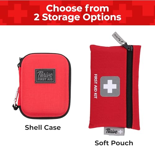Thrive Mini First Aid Kit - Compact Travel Essentials Pack - Waterproof Camping Essentials Set - Portable Car First Aid Kit & Hiking Supplies Pouch - 66-Piece Set, Red Shell Case | Waterproof Camping Essentials Set, Portable Car First Aid Kit And Hiking S