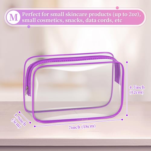 TISRATOK 12 PCS Clear Makeup Bags with Zipper, TSA Approved Toiletry Pouch - color: Purple, size: medium