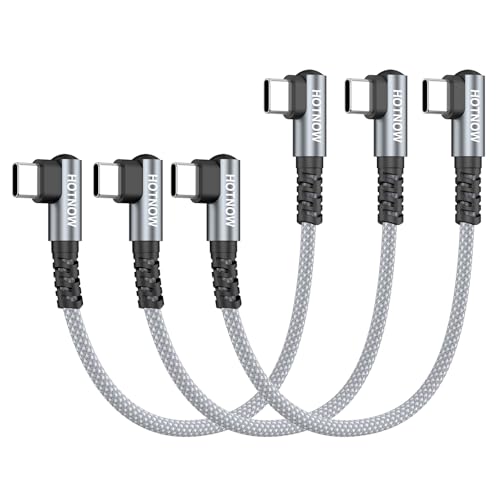 Right Angle USB C to USB C Cable 0.5FT 3Pack 65w - color: Grey and White, size: 0.5FT