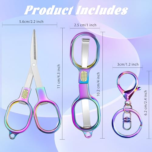 2 PCS Stainless Steel Mini Folding Scissors, Safety Pocket-Sized Multipurpose Scissors with Keychains for Travel, Home, Office, Crafts, Sewing & Nurse Accessories (Colored & Gold) - color: Colored & Gold