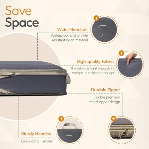 6 Set Large Compression Packing Cubes for travel. - color: Grey