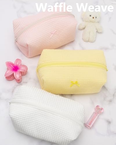Cozy Makeup Bag for Women,Zipper Cosmetic Pouch,Waffle Yellow,2 Pack - color: Waffle Yellow