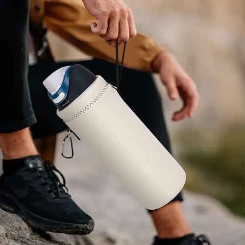 Linkidea Water Bottle Carrier with Shoulder Strap Compatible with Owala FreeSip Bottle 32oz/40oz, Neoprene Waterbottle Sling Bag Holder, Off White