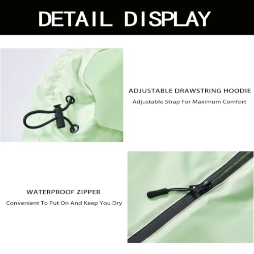 Unisex Hooded Rain Poncho, Waterproof Raincoat Jacket with pocket for Adult, Rain Coat for Outdoor Activities - color: Light Green