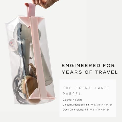 Cadence Parcel - Clear Travel Kit with Zipperless Magnetic Closure - Rose, Extra Large - Durable, Leak-Resistant and TSA Approved Toiletry Bag - Modular Organization - Recycled TPU (4 Qt) - color: Rose, size: Extra Large