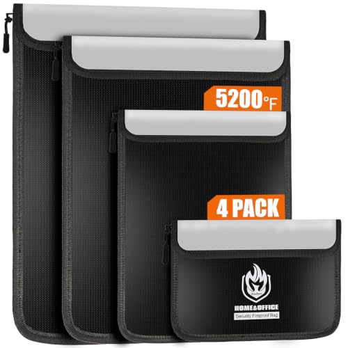 Andyer 4 Pack Fireproof Document Bags (5200℉), Waterproof Document Holder - color: Black